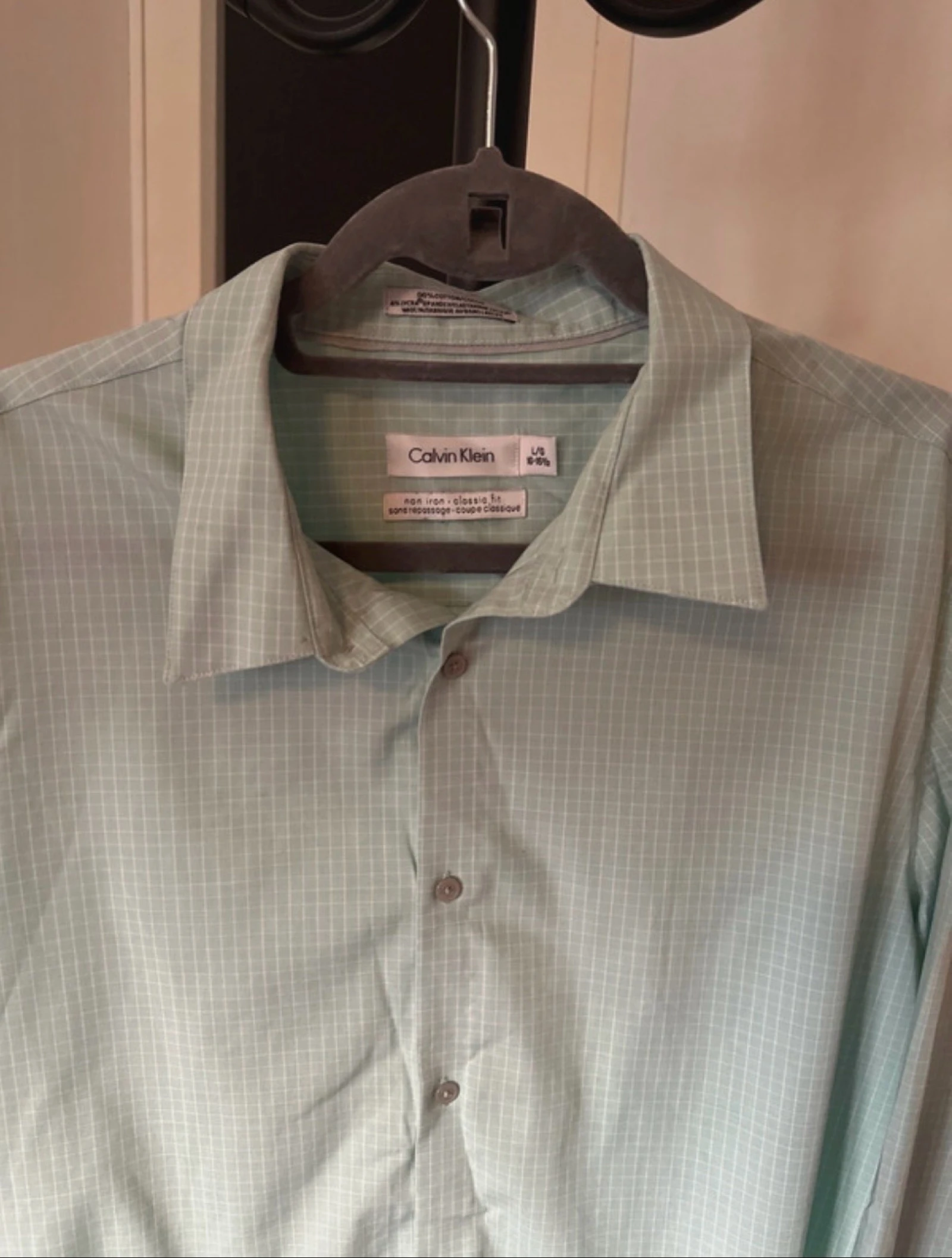 Chemise à carreaux menthe et blanc Calvin klein  – photo 2